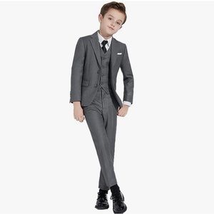 Plavict Boys' Suits Slim Fit 5 Piece, Adjustable Waist, Boys Formal Set